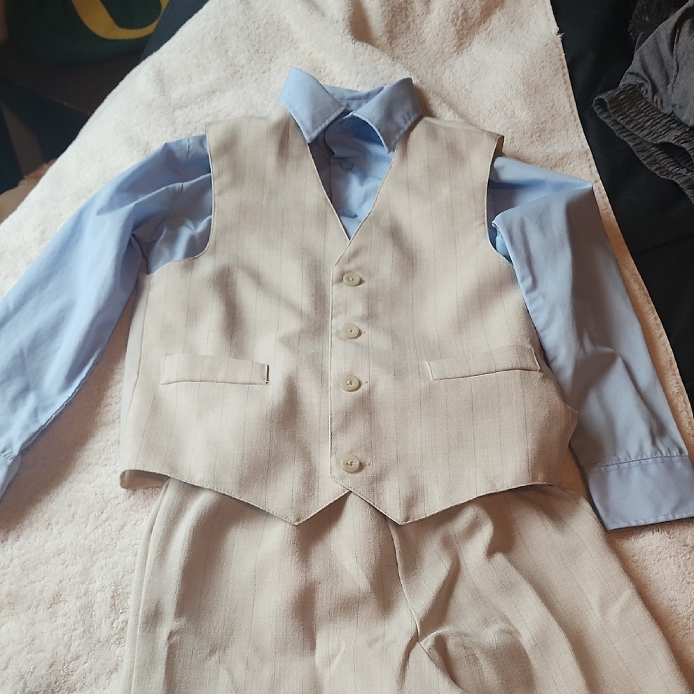 Beige Vest and Blue Shirt Set